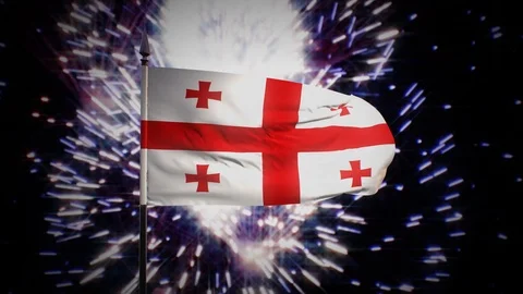 New year firework flag of Georgia Stock Footage 100245655