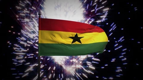 New year firework flag of Ghana Stock Footage 101346606