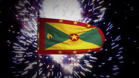 New year firework flag of Grenada Stock Footage 101346743
