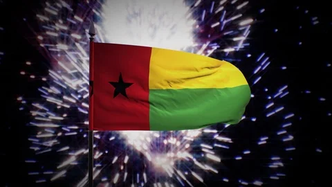 New year firework flag of Guinea-Bissau Stock Footage 101346946