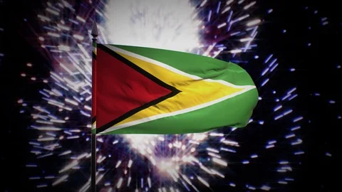 New year firework flag of Guyana Stock Footage 101347210