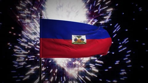New year firework flag of Haiti Stock Footage 101347469