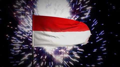 New year firework flag of Indonesia Stock Footage 101347990
