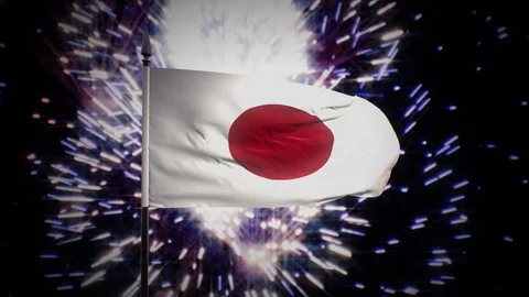New year firework flag of Japan Stock Footage 101348918