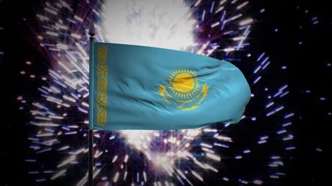 New year firework flag of Kazakhstan Stock Footage 101349410