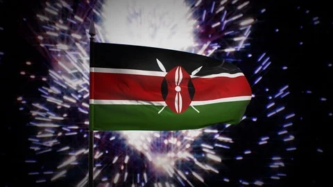 New year firework flag of Kenya Stock Footage 101349389
