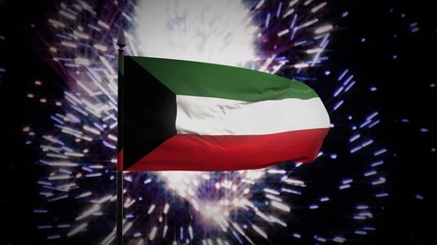 New year firework flag of Kuwait Stock Footage 101349845