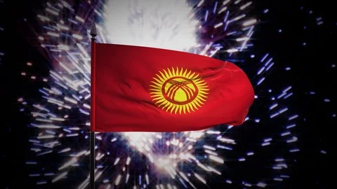 New year firework flag of Kyrgyzstan Stock Footage 101349855
