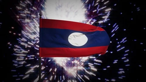 New year firework flag of Laos Stock Footage 101350352