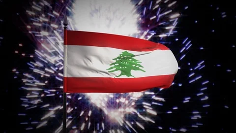 New year firework flag of Lebanon Stock Footage 101350342