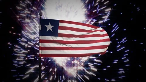 New year firework flag of Liberia Stock Footage 101350699