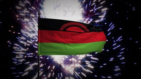 New year firework flag of Malawi Stock Footage 101351558