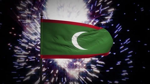New year firework flag of Maldives Stock Footage 101351870