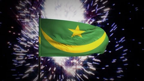 New year firework flag of Mauritania Stock Footage 101352065