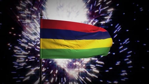 New year firework flag of Mauritius Stock Footage 101352132