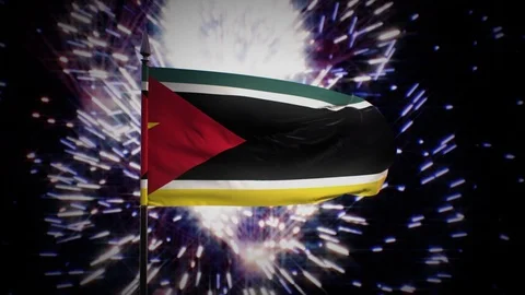 New year firework flag of Mozambique Stock Footage 101352679