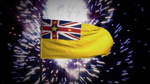 New year firework flag of Niue Stock Footage 101353224