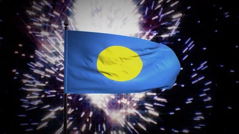 New year firework flag of Palau Stock Footage 101353674