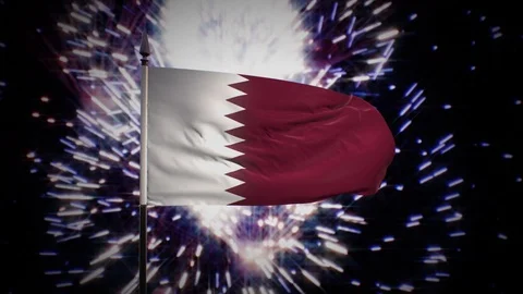 New year firework flag of Qatar Stock Footage 101354025