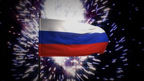 New year firework flag of Russia Stock Footage 101354251