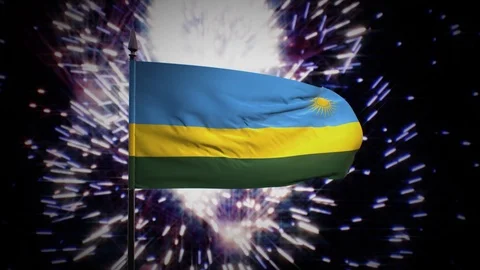 New year firework flag of Rwanda Stock Footage 101354282