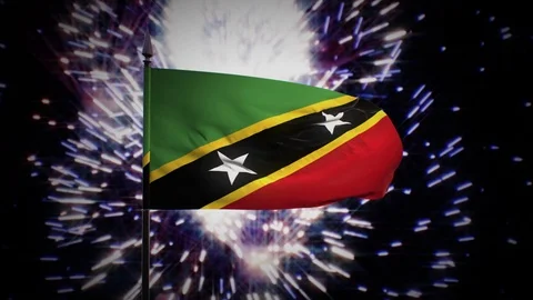New year firework flag of Saint Kitts and Nevis Stock Footage 101354344