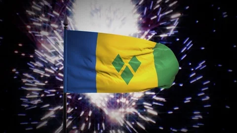 New year firework flag of Saint Vincent and the Grenadines Stock Footage 101354421