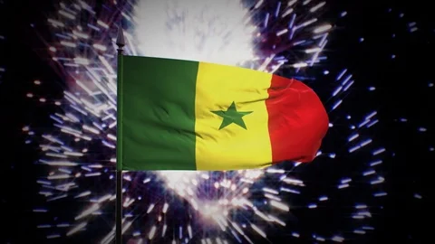 New year firework flag of Senegal Stock Footage 101354634