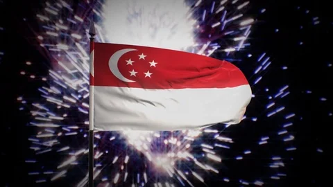 New year firework flag of Singapore Stock Footage 101354750