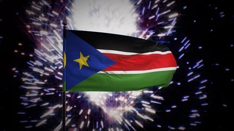 New year firework flag of South Sudan Stock Footage 101355047