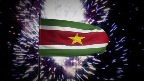 New year firework flag of Suriname Stock Footage 101355172