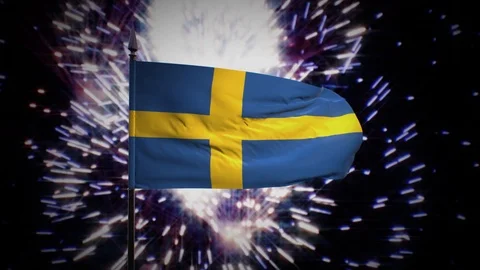 New year firework flag of Sweden Stock Footage 101355297