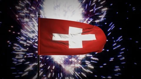 New year firework flag of Switzerland Stock Footage 101355301