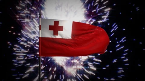 New year firework flag of Tonga Stock Footage 101356726