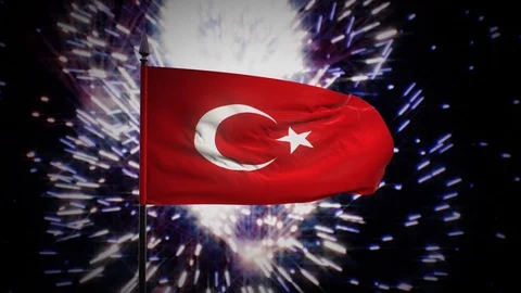 New year firework flag of Turkey Stock Footage 101356789