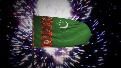 New year firework flag of Turkmenistan Stock Footage 101356797
