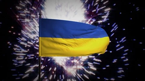 New year firework flag of Ukraine Stock Footage 101356866