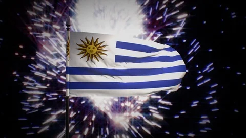 New year firework flag of Uruguay Stock Footage 101356889