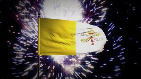 New year firework flag of the Vatican City Stock Footage 101356647