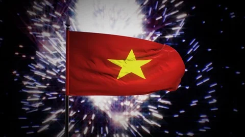 New year firework flag of Vietnam Stock Footage 101357010