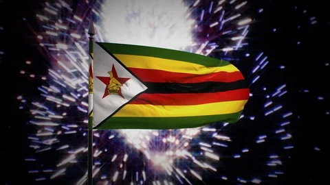New year firework flag of Zimbabwe Stock Footage 101357044