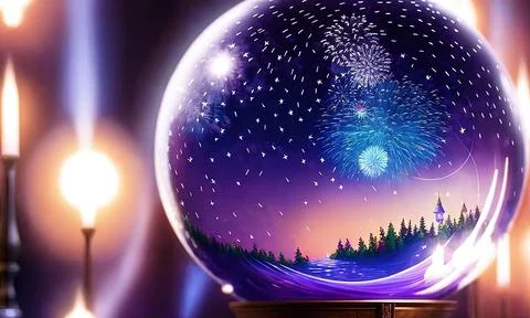 New year firework inside a crystal ball Illustrazione stock