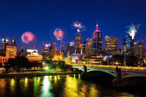 New year firework show in melbourne, australia Фото