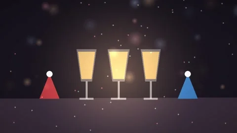 New Year Flat Vector Animation With Champagne Glasses And Party Hats Vídeo Stock 347809265