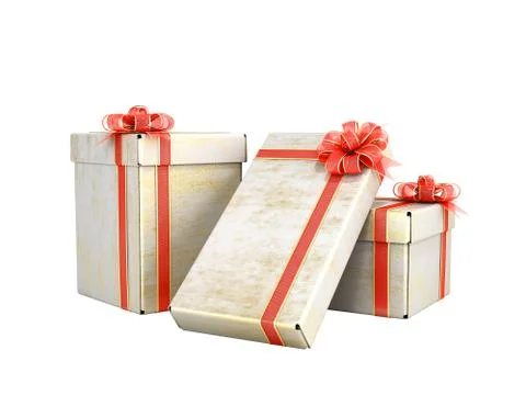 New year Gift Boxes 3d render on white no shadow Stock Illustration