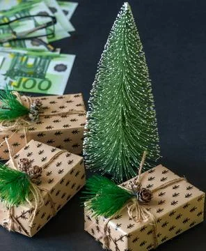 New year gift boxes on desktop in office Stock Photos