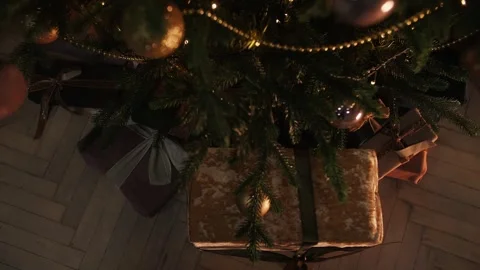 New Year gift under a decorated Christmas tree Stock Footage 292780741