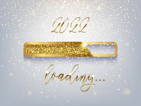 New Year golden loading bar vector illustration. 2022 Year progress with Stock Illustration