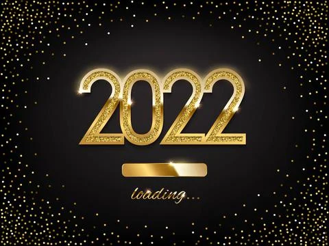 New Year golden loading bar vector illustration. 2022 Year progress with Illustrazione stock