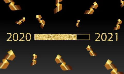 New Year golden loading progress bar with transition to 2021 with confetti Stock Illustration